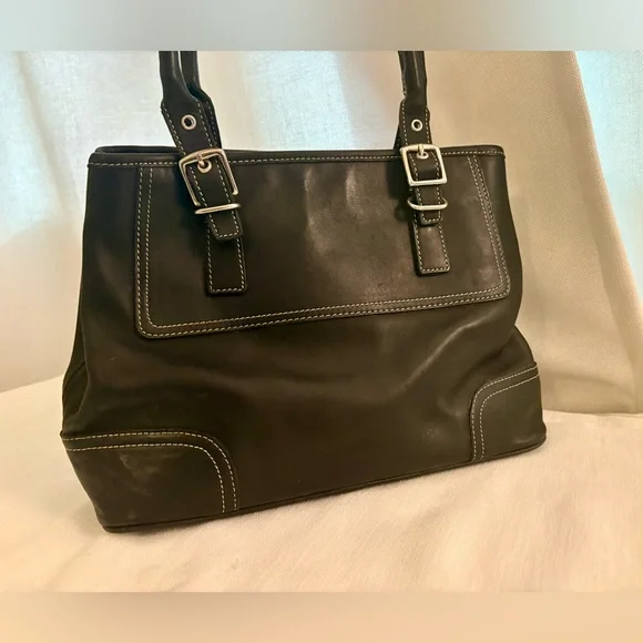 Vintage Coach Hamptons SOFT Genuine Leather Satchel Tote – Black Y2K Like New - Picture 10 of 14